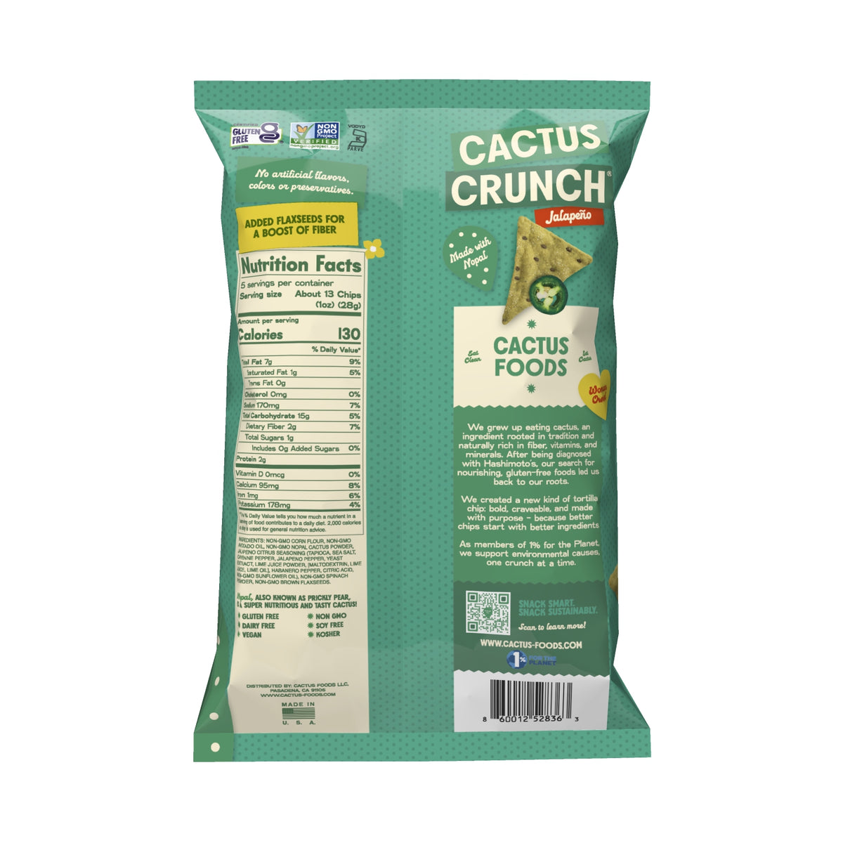 Cactus Crunch Tortilla Chips Made with Avocado Oil — Jalapeño (4 Pack) 5oz. Bags